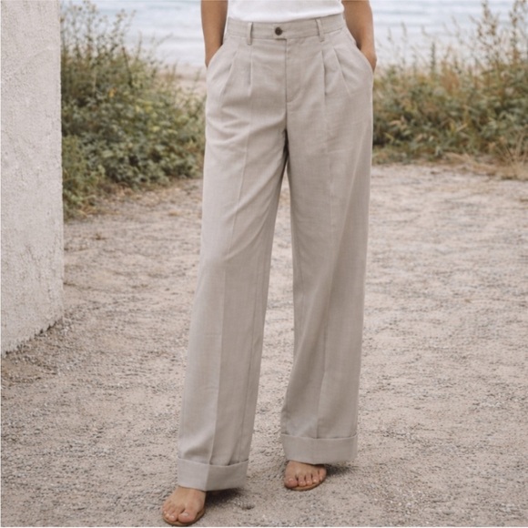 Ralph Lauren Pants - Vintage Ralph Lauren Light Gray Pleated and Cuffed Trousers 90s Minimalist 36”